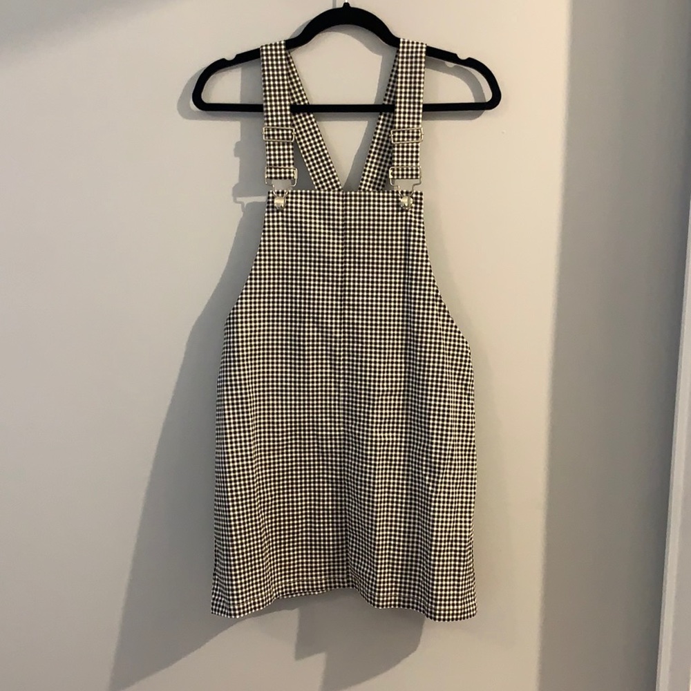 Black and white check overall dress